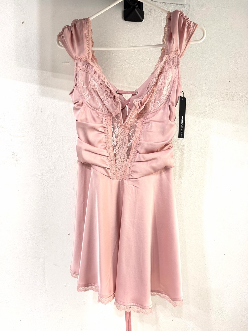 Fashion Nova Blush Pink Lace-Trim Mini Dress
